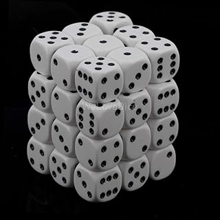 Opaque 12 mm d6 with pips Dice Blocks (36 Dice) - White w/Black