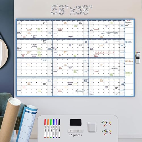 Large Dry Erase Wall Calendar 58x38 - Yearly Whiteboard Planner