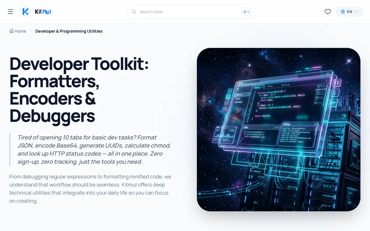 Kitmul developer toolkit — formateadores, codificadores y depuradores